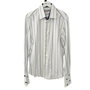 Robert Graham Mens Button Up Shirt Embroidered Non Buttoning Cuffs Size Medium